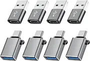 BaseNew USB C to USB Adapter 8 Pack,USB A to USB C Adapter,USB C to USB A Male Female,USBC Adapters for iPhone 15,MacBook Pro,iPad,iMac and More,Grey