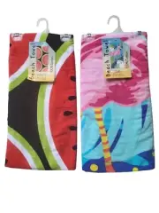 Lot 2 Beach Towel 100% Cotton 28x60 Watermelon, Flamingo
