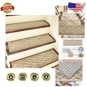 Soft Washable Stair Runners - 10 Non-Slip Beige Carpet Treads for Added Safety