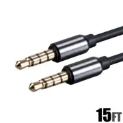 15FT Auxiliary AUX 3.5mm TRRS Male M/M Audio & Microphone Cable Cord Gold Plug