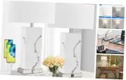 24" Silver Touch Table Lamp Set of 2 with USB Ports, 3-Way Dimmable Bedside