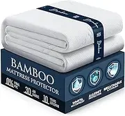 100% Waterproof Mattress Protector Queen - Luxury Comfort Bamboo Mattress Protector - Super Protective Leak-Proof Barrier - Hypoallergenic & Breathable Mattress Cover - Soft, Crinkle Free & Noiseless
