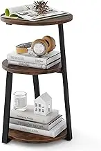 Giantex Round Side Table, 3-Tier Accent End Table with Metal Frame & Adjustable Foot Pads, Nightstand for Small Space, Industrial Bedside Table for Living Room & Bedroom, Rustic Brown & Black