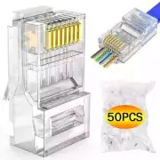 10/50Pcs Pass Through RJ45 Cat6/Cat5e Connectors Crystal End Gold-Plated 8P8C