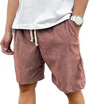 [JEShifangjiusu] Mens Drawsting Fashion Corduroy Shorts Summer Beach Shorts Elastic Waist Sport Short with Pockets