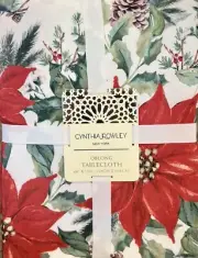 Cynthia Rowley Christmas Red Poinsettia Holly Center Cloth Tablecloth 60” X 120”