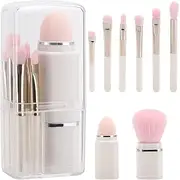 8 in 1 Makeup Brushes Set Cosmetic Brushes Including Eyeshadow Brush Lip Brush Face Brush Foundation Brush Powder Puff Convenient for Go Out Daily Makeup - White