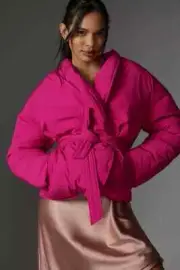 Anthropologie Maeve Crop Cocoon Puffer Jacket XS NEW NWT pink color