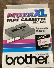 Genuine Brother P-Touch TX-3551 Tape Cassette Red-On-White Label Tape 50 Feet