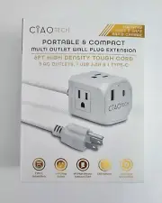 Cioa Tech 6ft Extension Cord 5 Outlet Cube DC, USB 3.0A & Type-C