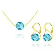 24K Gold Jewellery Set Pendant Necklace Aquamarine