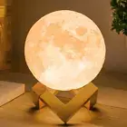 3D Moon Lamp with 4.7 Inch Wooden Base - Valentine'S Day Gift, LED Night Light,