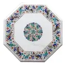White Marble Corner Table Top Nature Pattern Inlay Work Coffee Table for Office