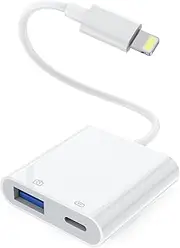 Lightning to USB Camera Adapter with Charging Port, USB Female OTG Adapter for iPhone iPad Models Support Connect Camera, Card Reader, USB Flash Drive, MIDI Keyboard Plug and Play