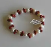 Coral & South Sea Natural White Baroque Pearl Stretch Bracelet