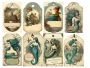 Mermaid And Children Tags Junk Journal Scrapbook USA Seller Vintage Style