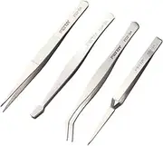 FEITA 4PCS Precision Stainless Steel Tweezers Set for Beauty Nail Art Crafting Jewelry Hobby Picking Tool