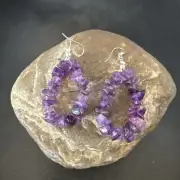 Purple Amethyst Nugget Bead Sterling Silver 1" Earrings 19019