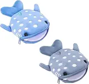 [Generic] Shark Coin Purse Mini Cute Change Purses Small Cartoon Coin Pouch Funny Zipper Cosmetic Bag Earphone Wallet Small Items Bags for Women (Grey+Blue)