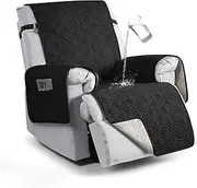 LIWEGHT Chair Covers for Recliner Couch Covers for Dog Waterproof Sofa Covers for Pets Non-Slip Sofa Slipcover Thick Quilted Couch Protector with Elastic Strap for Kids Washable（Black）