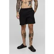 Mens Black Mid Length Seersucker Check Swim Short