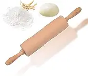 15-Inch Wooden Rolling Pin with Handles for Baking Pizza, Fondant, Crust, Cookies & More - Non-Stick Dough Roller - Classic Pastry Tool