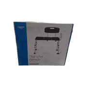 Equate Transfer Bench W/Back Rest, Shower Bench, Black, 350lb, Adjustable NIB