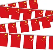 32FT Small China Pennant Flag Bunting,30 PCS Mini String Banner Strip Chinese National Decor Rectangle for Holiday Restaurant Home Party School