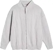 [SWJGLITTR] Men's Full Zip Slim Thick Knitted Stand Collar Casual Textured Cardigan Cable Sweater for Men Cardigans