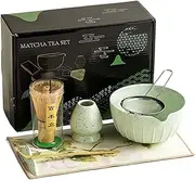 Zetqhuu Japanese Matcha Set, Traditional Matcha Set Japanese Matcha Tea Whisk Set, Ceremonial Set with Matcha Bowl, Whisk Holder, Scoop for Japanese Tea