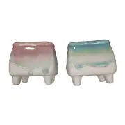 3" Ceramic Drip Glazed Mini Succulent Plant Pot Cute Flower Square Planter