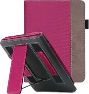 WALNEW Stand Case for 7" Kindle Paperwhite 12th Generation 2024 and Kindle Colorsoft Signature Edition, Two Hand Straps Premium PU Leather Book Shell Cover with Auto Wake/Sleep,Hotpink
