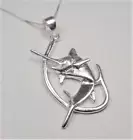 STERLING SILVER NAUTICAL MARLIN SWORDFISH ANGLER FISHING HOOK PENDANT NECKLACE