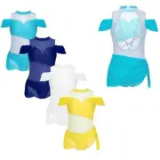 Kids Girls Shiny Off-shoulder Leotards Unitard Ballet Dance Jumpsuit Dancewear
