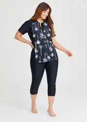 [Taking Shape] Taking Shape Palm Trees Rash Vest Size 18 in Black / OFF White - Plus Size Women's Clothing Black / Off White