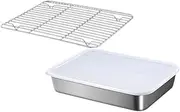 Ciieeo Dumpling Storage Box with Silicone Lid Stainless Steel Baking Tray and Cooling Rack Set Metal Fridge Organizer