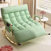 OWELLK Living Room Rocking Chair with Soft Cushion,Comfortable Bedroom Rocking Chair,Modern Outdoor Garden Lounger,Zero Gravity Chairs with Armrests(Green,Golden Leg)