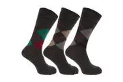 Mens Traditional Argyle Pattern Non Elastic Lambs Wool Blend Socks (Pack Of 3) (Shades of Grey) (UK Shoe 6-11, EUR 39-45)
