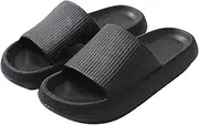 [EZONEDEAL] Pillow Slippers for Women and Men | House Slides Shower Sandals | Extremely Comfy | Cushioned Thick Sole Bathroom Home Indoor Anti-slip Slides (Black)