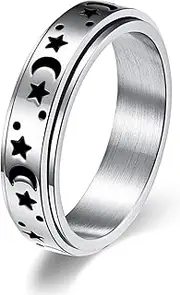 [Lian] Spinner Rings for Women Men Fidget Rings Moon Star Flower Stainless Steel Ring Couple Rings Wedding Promise Rings Valentine's Day Gift(6-11)