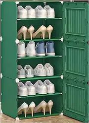 Shoe Racks Plastic Shoe Organizer,6-Tier 12-Pair Modular Cube Shoe Shelf Shoe Cabinet with Doors,Portable Shoe Rack for Entryway Storage Organizer