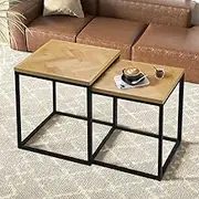 Levede 2-in-1 Nesting Side Table Set, 25mm Thick Tabletop with Solid Veneer, Space-Saving Design, Robust Steel Frame 60KG Maxload- Versatile Coffee Table, End Table, Nightstand