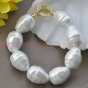 LARGE 20MM SOUTH SEA WHITE BAROQUE SHELL PEARL BEADS FASHION BRACELET 7.5''