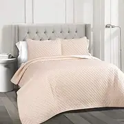 Lush Decor Ava Quilt Diamond Pattern Solid 3 Piece Oversized Bedding Blanket Bedspread Set - Full/Queen - Blush