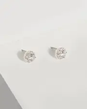 Silver 10mm Cubic Zirconia Halo Round Stud Earrings