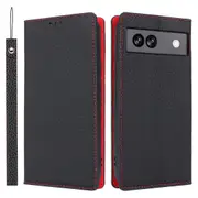 For Google Pixel 8a Genuine Cow Leather Case Litchi Texture Phone Wallet with Strap