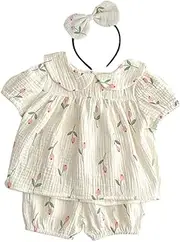BESPORTBLE 1 Set Newborn Girl Summer Outfit Soft Short Sleeve Romper with Charming Tulip Print for Easy Diaper Changes for Up