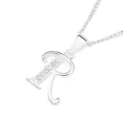 Sterling Silver Cubic Zirconia Initial R Letter Pendant in White
