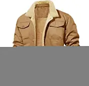 [Generic] Mens Winter Sherpa Lined Jacket Turn Down Collar Casual Trucker Jackets Outdoor Warm Fleece Cargo Jacket with Pockets
