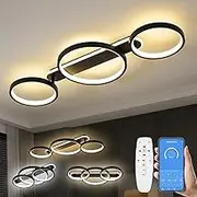Modern LED Ceiling Light, 36W 3000K-6500K, 3 Rings Round Design Bedroom Lighting, Interior Decorative Light with Remote Control APP Dimmable, Chandelier Lamp for Living Room, Office, Kitchen, Hallway